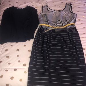 Navy blue and white dress with matching shaw